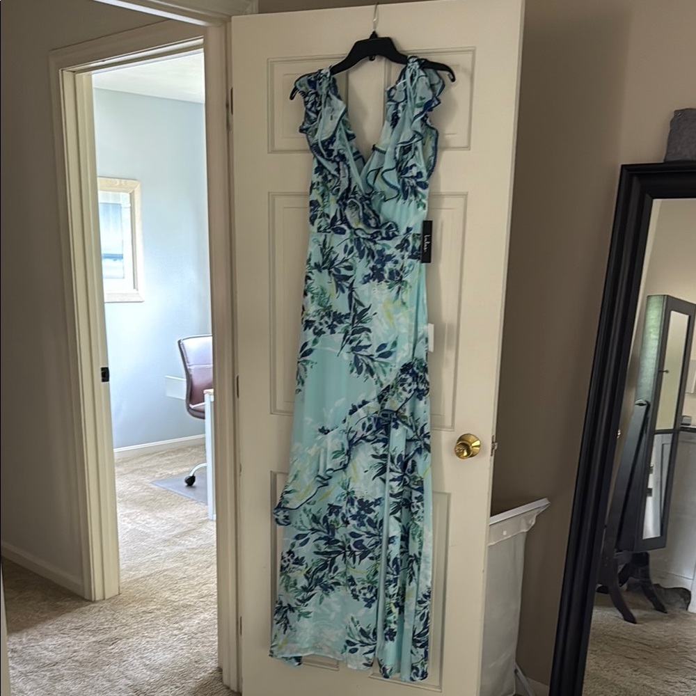 Lulu's Blue Sleeveless V-Neck Maxi Sundress